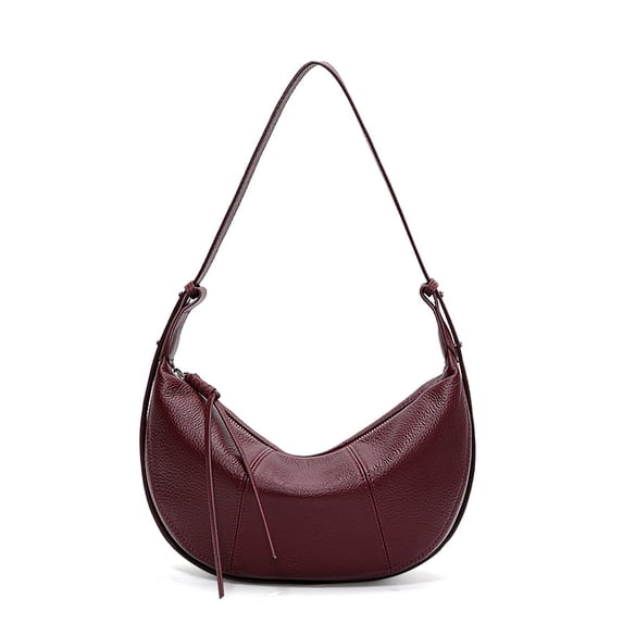 Genuine Leather Crescent Bag, Women's Grainy Hobo Underarm Shoulder Crossbody Purse