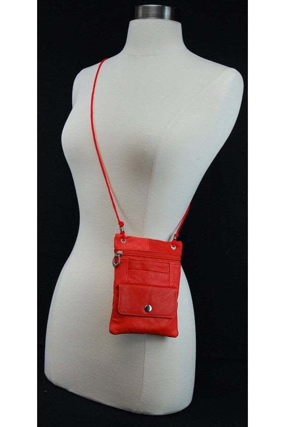 Genuine Leather Cross Body Bag With Front Button Pocket Orange