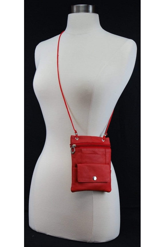 Genuine Leather Cross Body Bag With Front Button Pocket Red