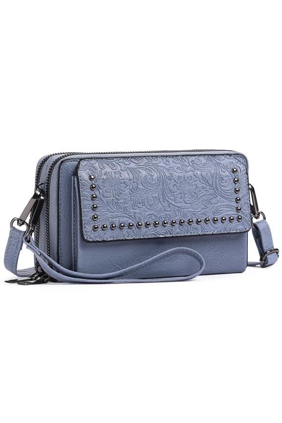 Genuine Leather Crossbody Bag for Women Small Phone Wallet Wristlet with Zip & 2 Straps