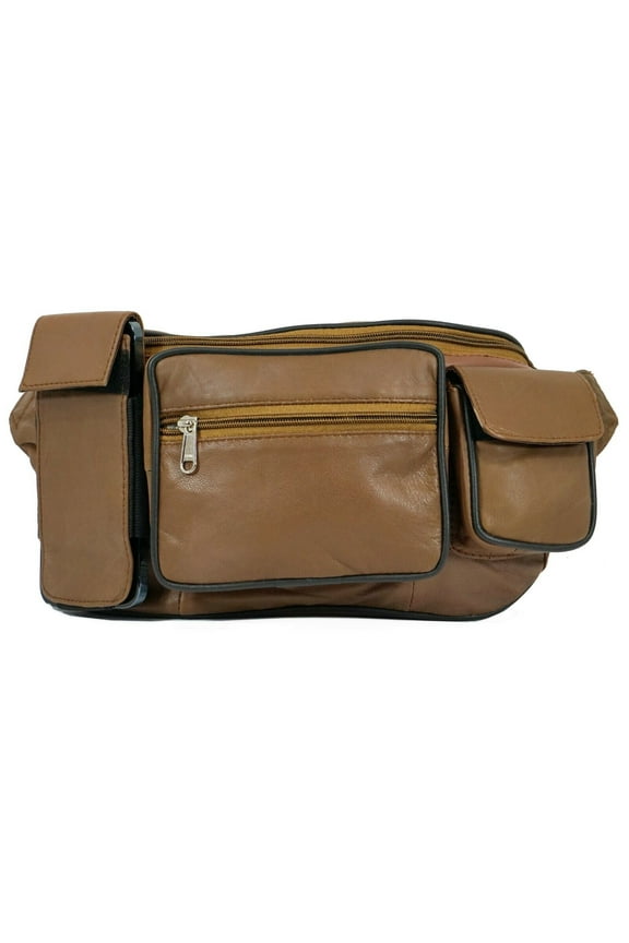 Genuine Leather Crossbody Waist Bag/Fanny Pack/ Multiple Pockets Waist Pack with Adjustable Belt and Phone Holder