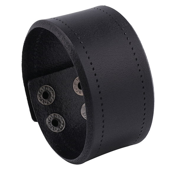 Genuine Leather Cuff Bracelet for Men Women Wide Cowhide Adjustable Wrap Wristband Retro Brown Leather Handmade Blank Cuff Bangle Arm Armor with Snap for Costume Party Black