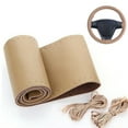 thumbnail image 1 of Genuine Leather DIY Car Steering Wheel Cover Anti-slip For 15"/38 cm Dia Beige, 1 of 9