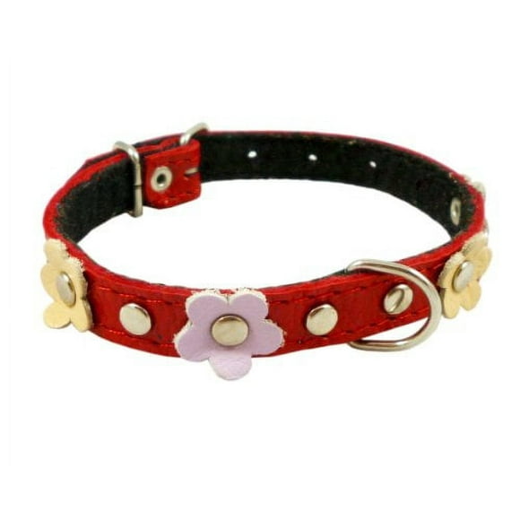 Genuine Leather Designer Dog Collar, Daisy, Studs. 11.5"x1/2" Wide. Fits 8"-10" Neck, Yorkshire Terrier, Puppies