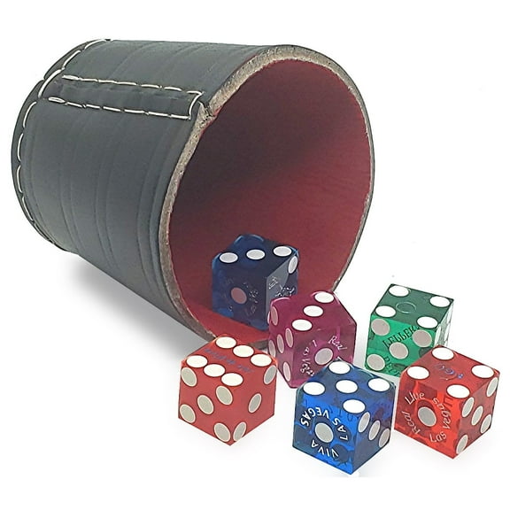 Genuine Leather Dice Cup Wide Opening Handcrafted Soft Shell, Featuring Casino Table-Played Dice with Storage Pouch