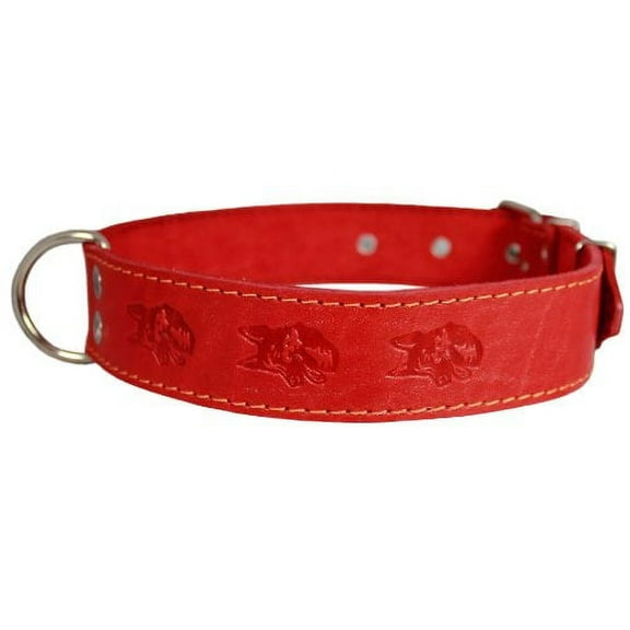 Genuine Leather Dog Collar 1.6"x27" Fits 19"-24" Neck, Red