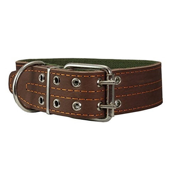Genuine Leather Dog Collar 1.75" Wide Padded (Neck Circumference: 15"-18", Brown)