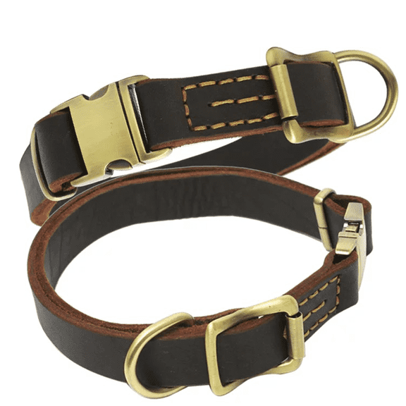 Genuine Leather Dog Collar, Adjustable Metal Buckle, Comfortable & Odorless, Heavy Duty for Small Medium Dogs