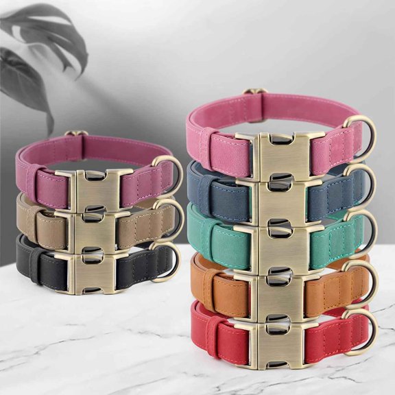 Genuine Leather Dog Collar  Adjustable with Quick Release Metal Buckle, Soft Real Leather, Heavy Duty & Skin-Friendly (Blue)