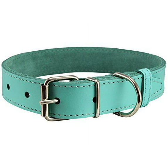Genuine Leather Dog Collar Cyan 4 Sizes (16"-18.5" Neck; 1.2" Wide)