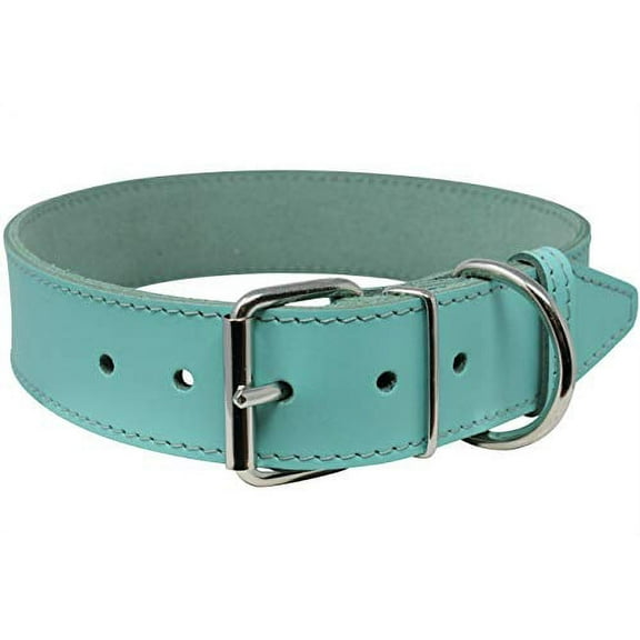Genuine Leather Dog Collar Cyan 7 Colors (19"-22.5" Neck; 1.5 Wide)