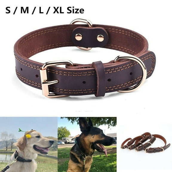 Genuine Leather Dog Collar Durable Alloy Hardware for Medium Extra Large Dogs, L