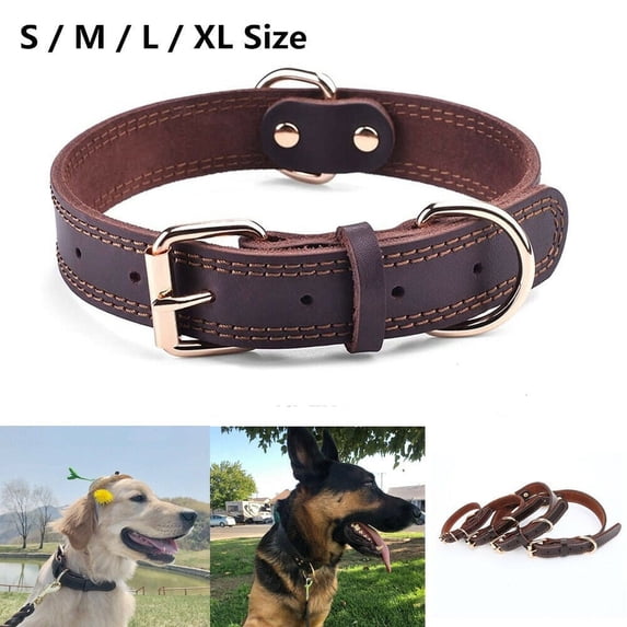 Genuine Leather Dog Collar Durable Alloy Hardware for Medium Extra Large Dogs, M