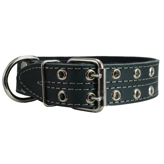 Genuine Leather Dog Collar, Padded Black, 1.5" Wide. Fits 14"-18" Neck Size, Medium