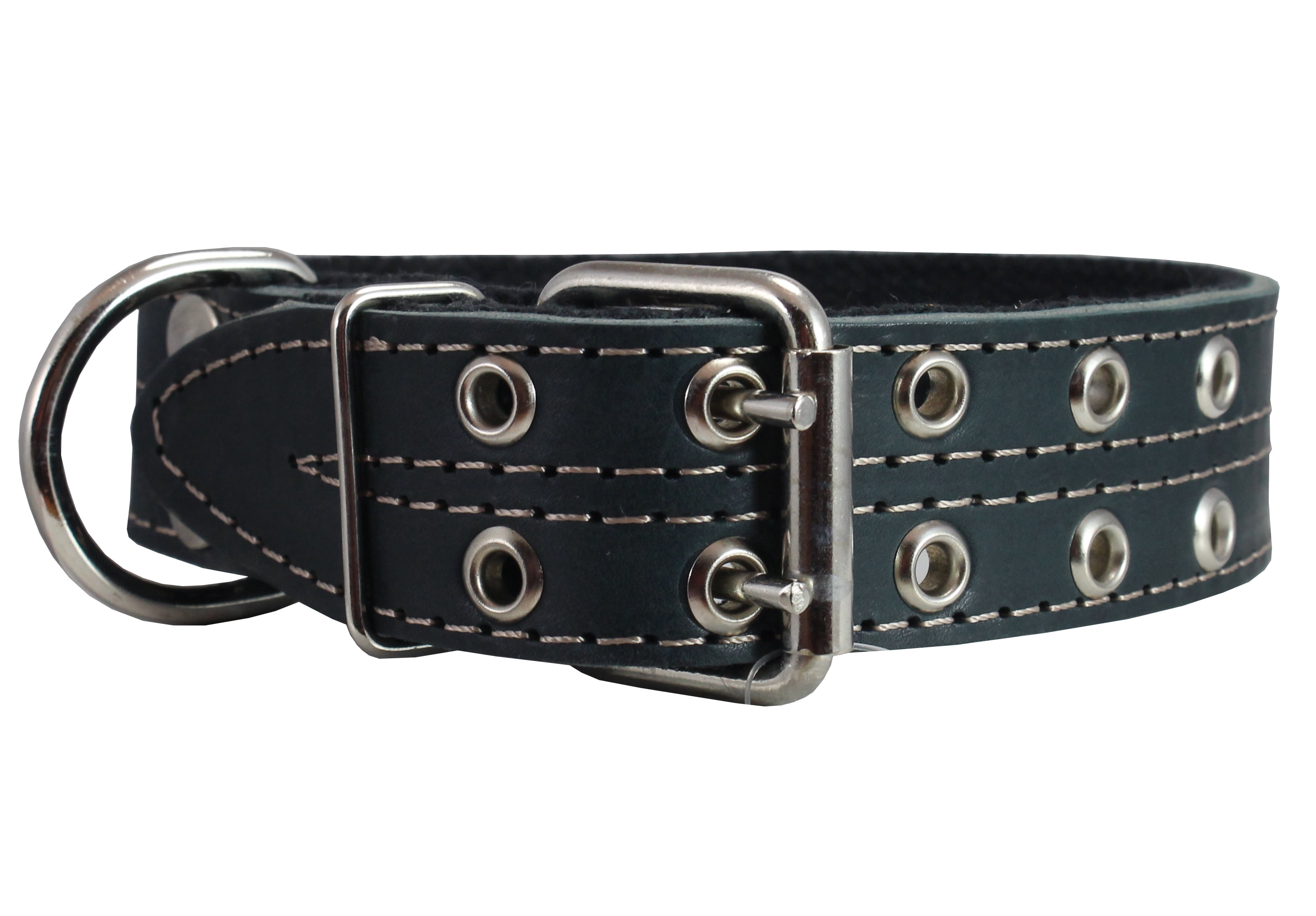 Genuine Leather Dog Collar, Padded Black 1.5" Wide. Fits 18"-22" Neck