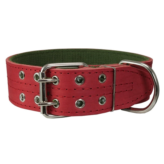 Genuine Leather Dog Collar, Padded, Red 1.5" Wide. Fits 18"-22" Neck