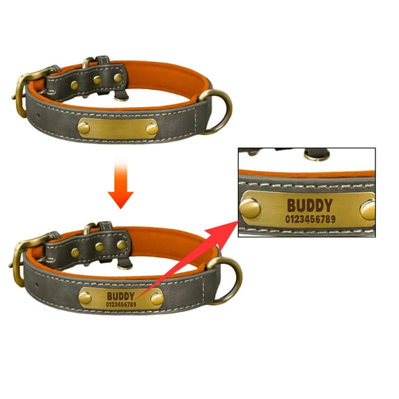 Genuine Leather Dog Collar Personalised Engraved Name Collar with Soft Padded Design Adjustable & Durable for Small Medium Large Dogs Leash Set Custom Heavy Duty Featuring
