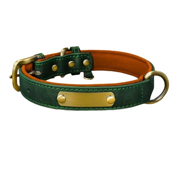 Genuine Leather Dog Collar Personalised Engraved Name Collar with Soft Padded Design Adjustable & Durable for Small Medium Large Dogs Leash Set Custom Heavy Duty Featuring