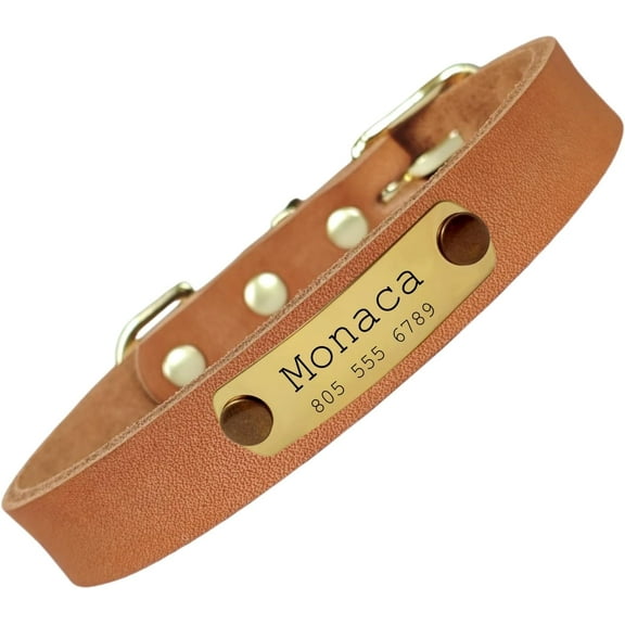 Genuine Leather Dog Collar Personalized Custom Engraved with Pet Name & Phone Number Adjustable Collars for Small Medium Large Dogs Cats Fashion Comfortable