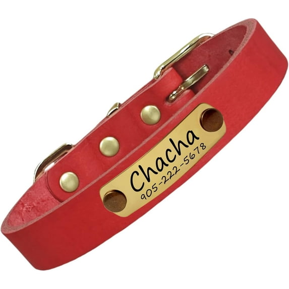 Genuine Leather Dog Collar Personalized Custom Engraved with Pet Name & Phone Number Adjustable Collars for Small Medium Large Dogs Cats Fashion Comfortable