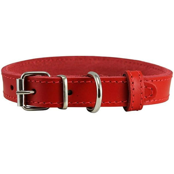 Genuine Leather Dog Collar Red 4 Sizes (11.5"-14" Neck; 5/8" Wide)