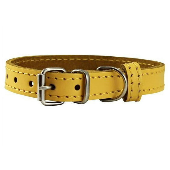Genuine Leather Dog Collar Smallest Dogs Puppies 3 Sizes Yellow (Neck: 9.5"-12"; 5/8" Wide)
