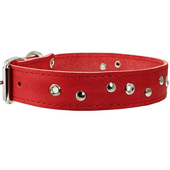 Genuine Leather Dog Collar Studded 1.5" Wide, 16.5"-20" Neck (Red)