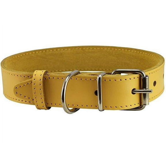Genuine Leather Dog Collar Yellow 4 Sizes (11.5"-14" Neck; 5/8" Wide)