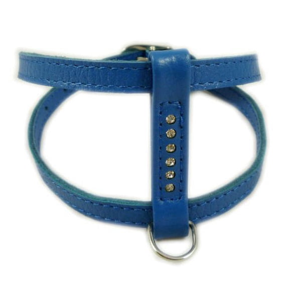 Genuine Leather Dog Harness for Toy Breeds X-small. 10"-13" Chest Circumference Rhinestones (Blue)