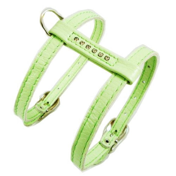 Genuine Leather Dog Harness for Toy Breeds X-small. 10"-13" Chest Circumference Rhinestones (Green)
