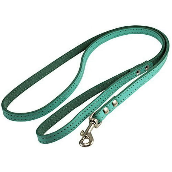 Genuine Leather Dog Leash 4-Feet Wide Cyan (Small: 3/8" Wide)