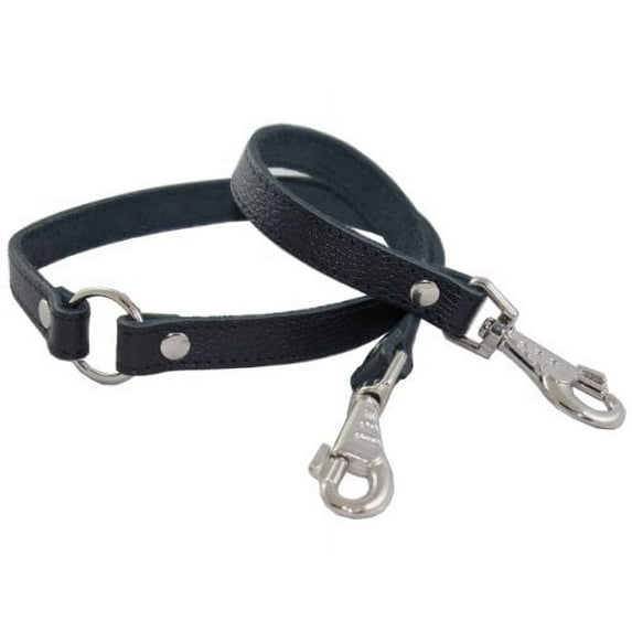 Genuine Leather Double Dog Leash - Two Dog Coupler (Black, Large (16”L x 7/8”W)