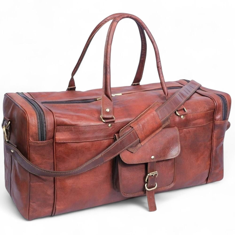 AGWANI HANDICRAFT Genuine Leather Duffel 24 Inch, Travel Overnight Weekend Bag for Men, Brown Vintage Gym Sports & Vacation Luggage.