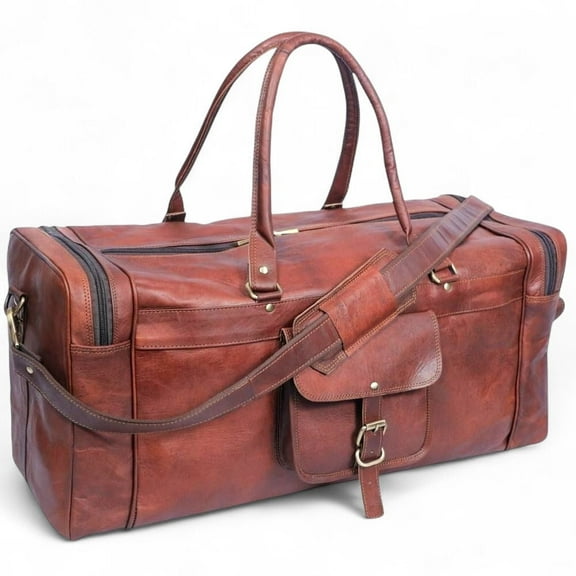 Agwani Handicraft Genuine Leather Duffel 24 Inch, Travel Overnight Weekend Bag for Men, Brown Vintage Gym Sports & Vacation Luggage.