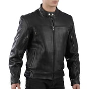 Genuine Leather EL1409 Mens Black Leather Vented Mandarin Collar Racer Jacket 3X-Large