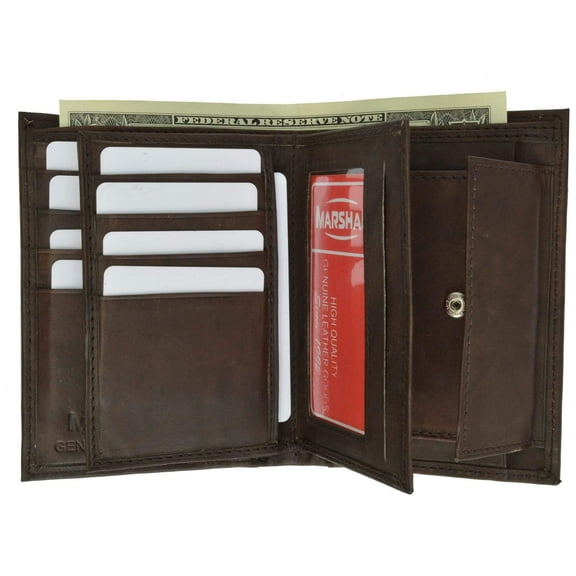 Genuine Leather European Hispter Bifold Wallet with 2 center Flaps and Coin Purse for Men 618 CF