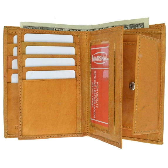 Genuine Leather European Hispter Bifold Wallet with 2 center Flaps and Coin Purse for Men 618 CF