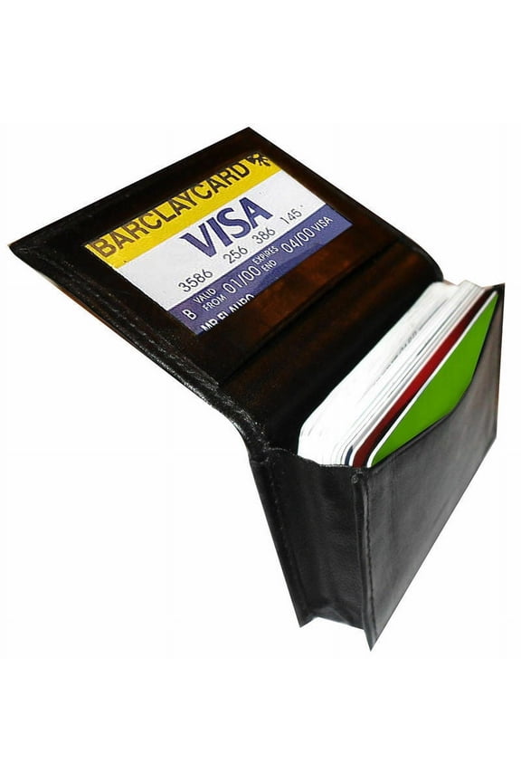 Genuine Leather Expandable Credit Card ID Business Card Holder Wallet new black