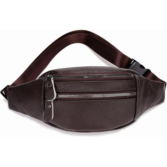 Genuine Leather Fanny Pack, Outdoor Travel Waist Pack, Cowhide Leather Waist Bag with Adjustable Strap, Suitable for Outdoor Hiking, Travelling, Cycling, Running - Brown