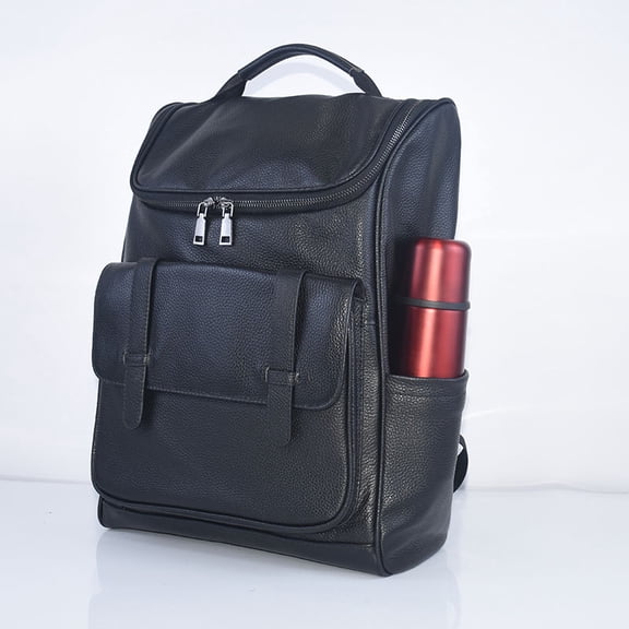 Genuine Leather Fashion All-match Travel Large Capacity Casual Backpack,Black