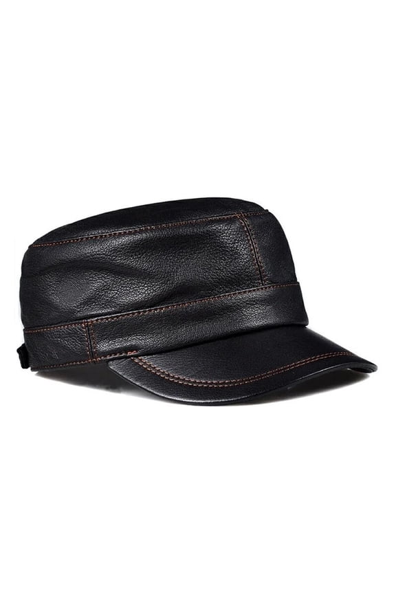 Genuine Leather Flat Top Army Cap Men Korean Leisure Men Real Sheepskin Single Thin Baseball Cap Warm Adjustable ,Unisex