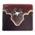 thumbnail image 1 of Genuine Leather Floral Tooled Longhorn Horseshoe Concho Mens Short Bifold Wallet, 1 of 4