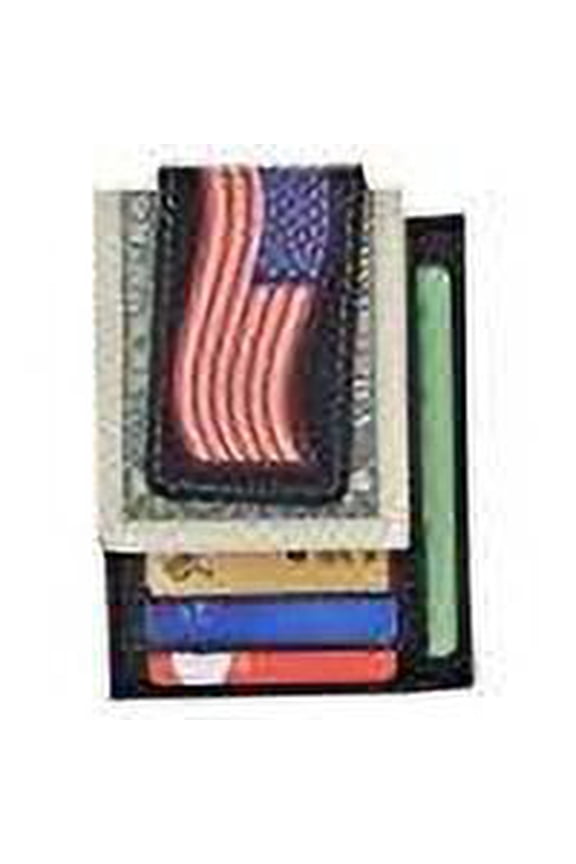 Genuine Leather Front Pocket Magnetic Money Clip Slim Minimalist Wallet Skull Bone USA Skull USA Flag Eagle USA Logos