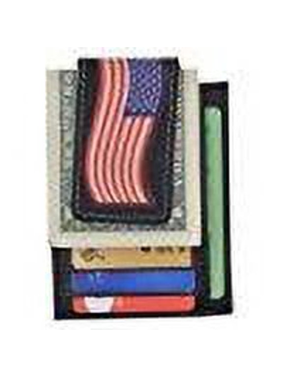 Genuine Leather Front Pocket Magnetic Money Clip Slim Minimalist Wallet Skull Bone USA Skull USA Flag Eagle USA Logos