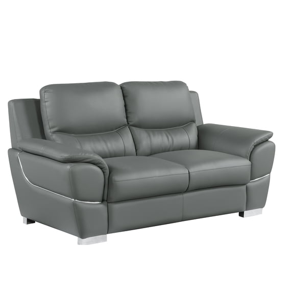 Genuine Leather , Gray Hue, Kiln-dried Hardwood Frame With Reinforced Corners, 3-layer High Foam Cushion, Stainless Steel Legs, Solid Brazilian Wood Inside Leather, And Cushioning,