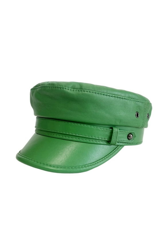 Genuine Leather Green Cap Army Cap Sailor Hats For Women Men Flat Top Travel Cadet Hat Captain Sheepskin Hat ,Beautiful Craftsmanship