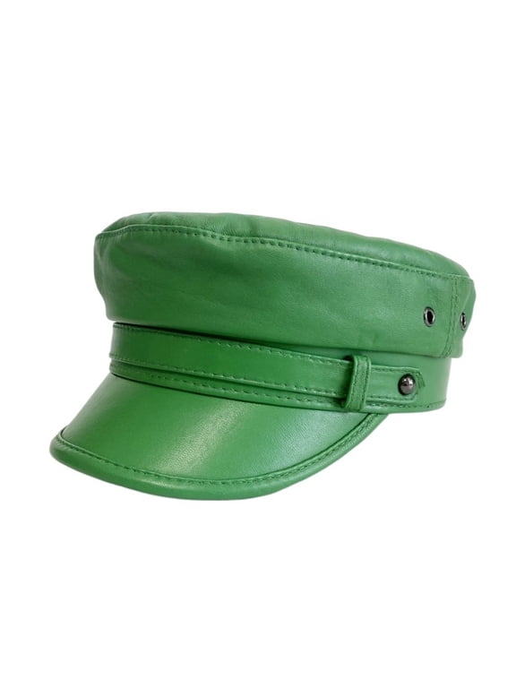 Genuine Leather Green Cap Army Cap Sailor Hats For Women Men Flat Top Travel Cadet Hat Captain Sheepskin Hat ,Soft Touch