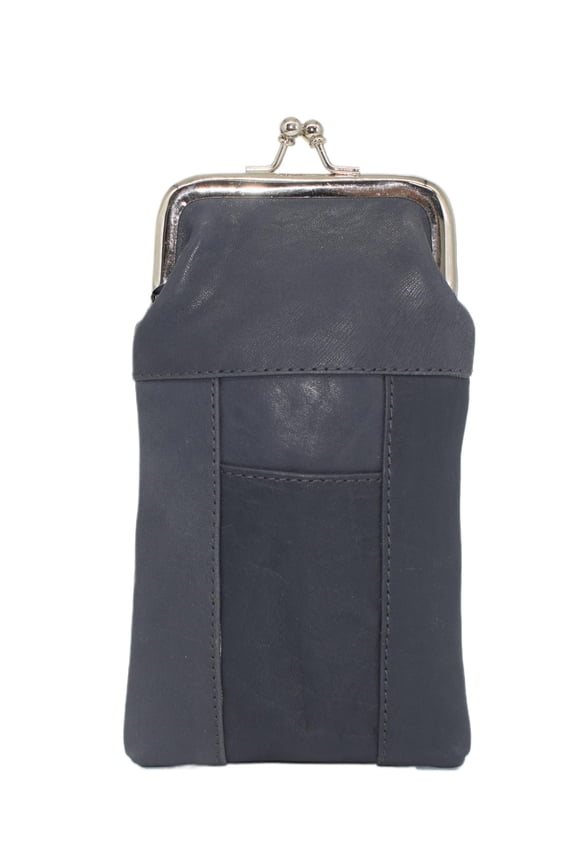 Genuine Leather Grey Cigarette Case Holder Slim Pack Regular or 100's & Lighter Pocket with Metal Twist Clasp Grey