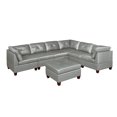 thumbnail image 1 of Genuine Leather Grey Color Tufted 7pc Modular Sectional Sofa Set 3x Corner Wedge 3x Armless Chair 1x Ottoman Living Room Furniture Corner Couch, 1 of 9