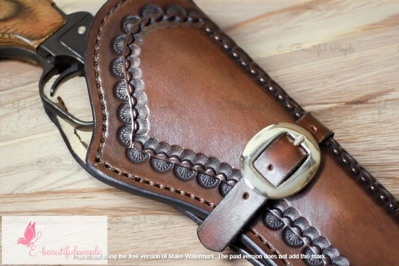 Genuine Leather Gun Holster Buckle Belt Handcrafted Revolver Cowboy Western- Barrel size :"4-5"